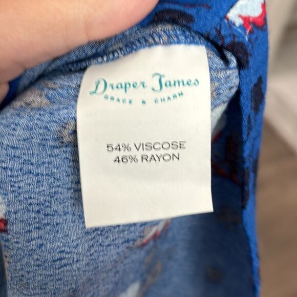 Draper James Blue Floral Flowy Blouse Tied Neckline Size 4 - Picture 7 of 9